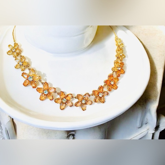 NEW Kate Spade Floral Rhinestone Gold Tone Necklace (15-18”) - Picture 2 of 7